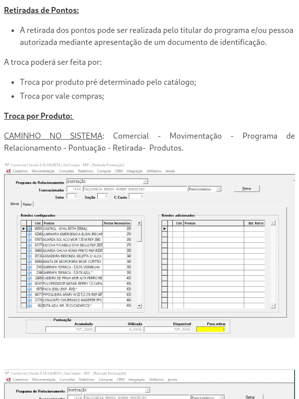 Operacionalizando o Programa Cooperja + / Retiradas de Pontos